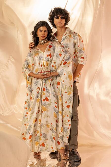 Buy_Label Shristi Chetani_White Bamboo Floral Printed Casual Shirt 