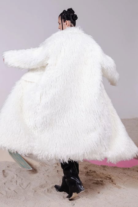 July Issue Faux Fur Long Jacket & Sheath Dress Set 