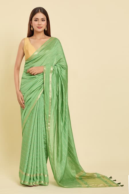 Samyukta Singhania Striped Chanderi Saree With Unstitched Blouse Piece 