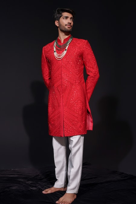 Niloufer By Aasif Ally Geometric Cutdana Embroidered Sherwani Set 