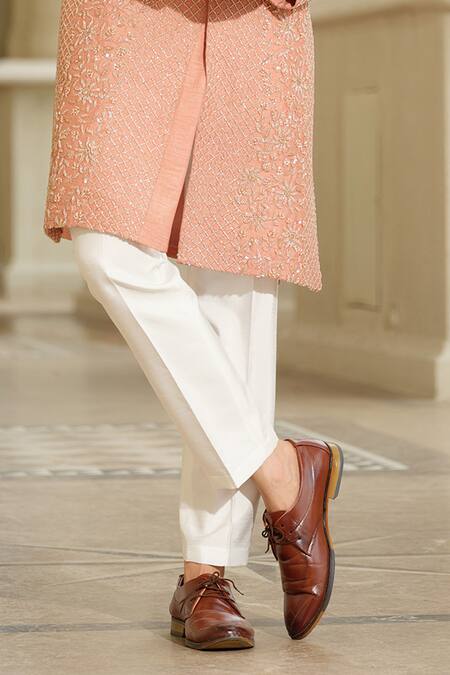 Niloufer By Aasif Ally Peach Silk Cutdana Embroidered Sherwani And Pyjama Pant Set Online at Aza Fashions Niloufer By Aasif Ally_Peach Silk Cutdana Embroidered Sherwani And Pyjama Pant Set _Online_at_Aza_Fashions