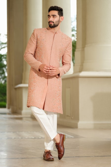 Niloufer By Aasif Ally Cutdana Embroidered Sherwani & Pyjama Pant Set 