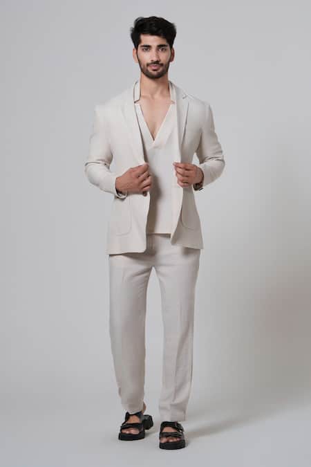 Buy Niloufer By Aasif Ally Cream Cotton, Linen Single Breasted Blazer Online at Aza Fashions Buy_Niloufer By Aasif Ally_Cream Cotton, Linen Single Breasted Blazer _Online_at_Aza_Fashions