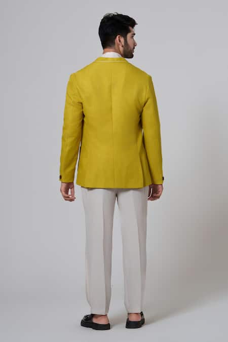 Niloufer By Aasif Ally Solid Lime Green Blazer 