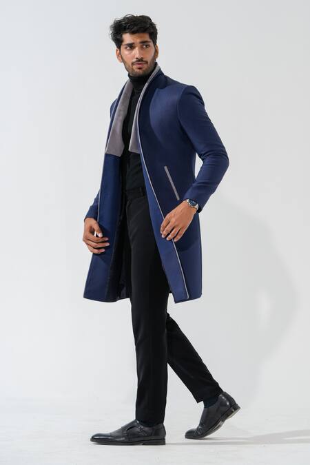 Buy_Niloufer By Aasif Ally_Navy Polyester Longline Designer Coat 