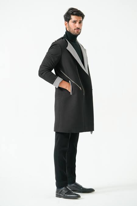 Niloufer By Aasif Ally_Black Longline Coat _Online_at_Aza_Fashions