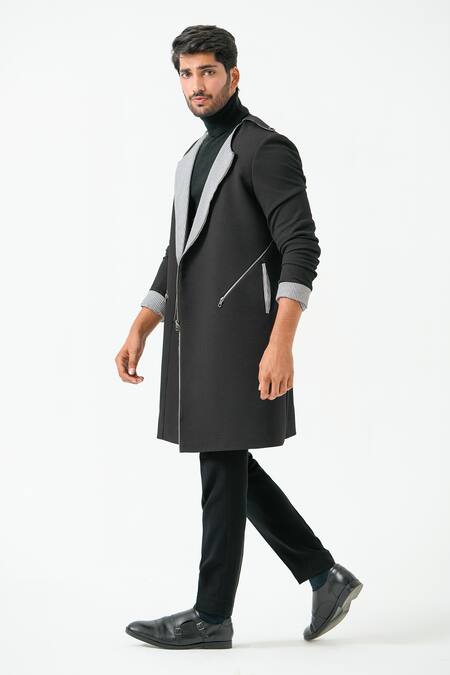 Buy_Niloufer By Aasif Ally_Black Longline Coat _Online_at_Aza_Fashions