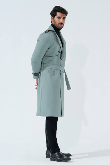 Niloufer By Aasif Ally_Green Polyester Longline Designer Coat _Online_at_Aza_Fashions