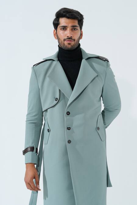 Shop_Niloufer By Aasif Ally_Green Polyester Longline Designer Coat _Online_at_Aza_Fashions