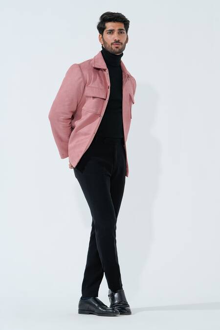 Niloufer By Aasif Ally_Pink Suede Solid Jacket _Online_at_Aza_Fashions