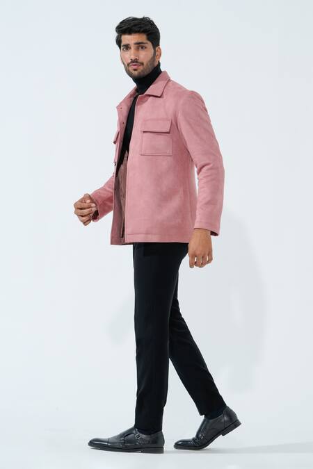 Buy_Niloufer By Aasif Ally_Pink Suede Solid Jacket _Online_at_Aza_Fashions