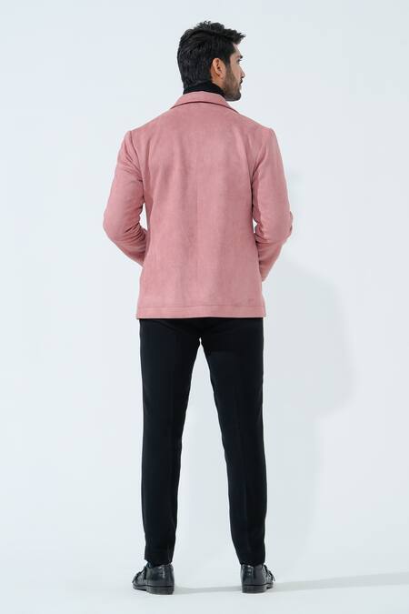 Shop_Niloufer By Aasif Ally_Pink Suede Solid Jacket _at_Aza_Fashions