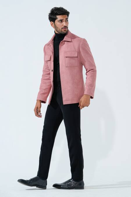Shop_Niloufer By Aasif Ally_Pink Suede Solid Jacket _Online_at_Aza_Fashions