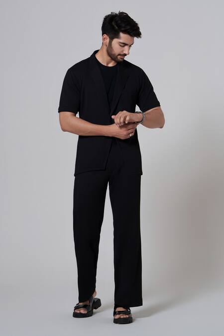 Shop Niloufer By Aasif Ally Black Polyester Solid Pant Set Online at Aza Fashions Shop_Niloufer By Aasif Ally_Black Polyester Solid Pant Set _Online_at_Aza_Fashions