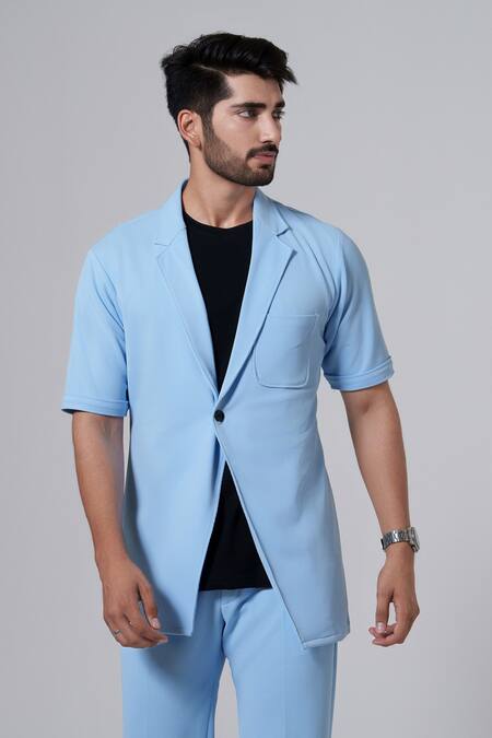 Niloufer By Aasif Ally Blue Cotton Popcorn Shirt And Pant Set Online at Aza Fashions Niloufer By Aasif Ally_Blue Cotton Popcorn Shirt And Pant Set _Online_at_Aza_Fashions