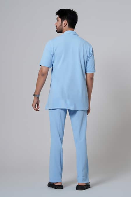 Shop Niloufer By Aasif Ally Blue Cotton Popcorn Shirt And Pant Set at Aza Fashions Shop_Niloufer By Aasif Ally_Blue Cotton Popcorn Shirt And Pant Set _at_Aza_Fashions