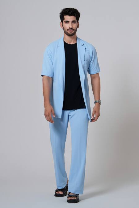 Shop Niloufer By Aasif Ally Blue Cotton Popcorn Shirt And Pant Set Online at Aza Fashions Shop_Niloufer By Aasif Ally_Blue Cotton Popcorn Shirt And Pant Set _Online_at_Aza_Fashions