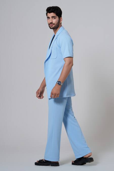 Niloufer By Aasif Ally Blue Cotton Popcorn Shirt And Pant Set at Aza Fashions Niloufer By Aasif Ally_Blue Cotton Popcorn Shirt And Pant Set _at_Aza_Fashions