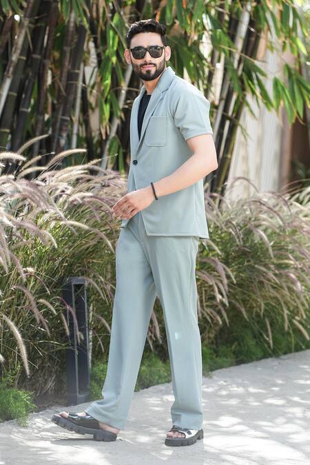 Buy_Niloufer By Aasif Ally_Green Solid Shirt And Pant Set _Online_at_Aza_Fashions