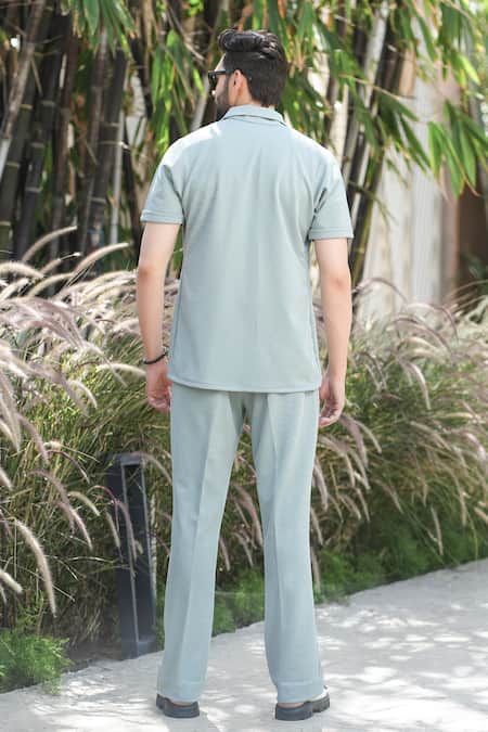 Shop_Niloufer By Aasif Ally_Green Solid Shirt And Pant Set _at_Aza_Fashions