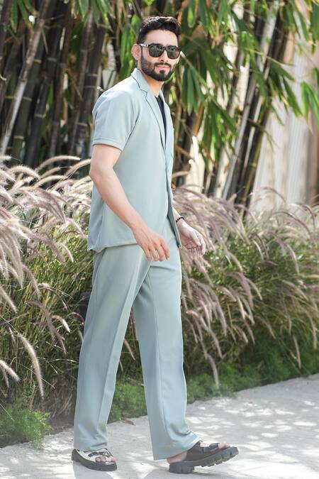 Shop_Niloufer By Aasif Ally_Green Solid Shirt And Pant Set _Online_at_Aza_Fashions