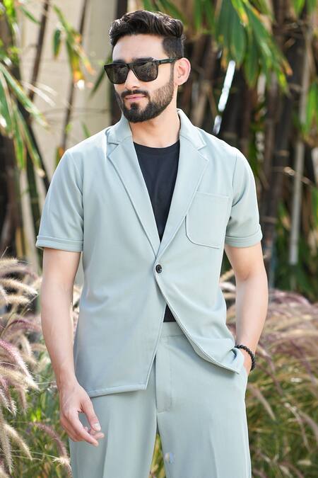 Niloufer By Aasif Ally_Green Solid Shirt And Pant Set _at_Aza_Fashions