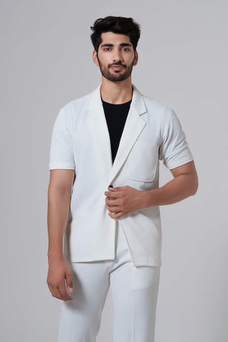 Niloufer By Aasif Ally_White Cotton Lapel Collared Shirt And Straight Pant Set _Online_at_Aza_Fashions