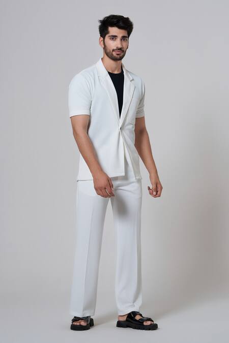 Buy_Niloufer By Aasif Ally_White Cotton Lapel Collared Shirt And Straight Pant Set _Online_at_Aza_Fashions