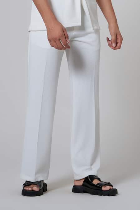 Shop_Niloufer By Aasif Ally_White Cotton Lapel Collared Shirt And Straight Pant Set _Online_at_Aza_Fashions