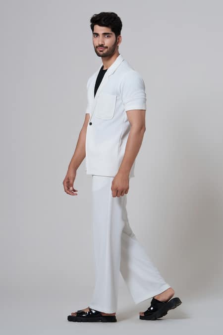 Niloufer By Aasif Ally_White Cotton Lapel Collared Shirt And Straight Pant Set _at_Aza_Fashions