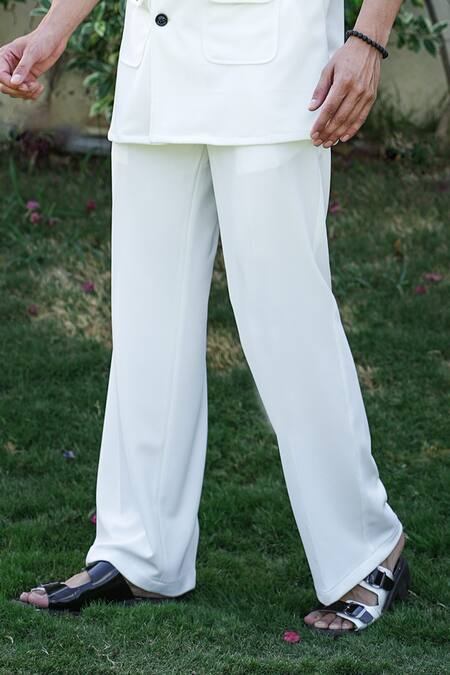 Buy_Niloufer By Aasif Ally_White Polyester Designer Solid Shirt And Pant Set _Online_at_Aza_Fashions