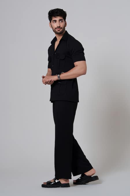 Niloufer By Aasif Ally_Black Pocketed Shirt And Pant Set _Online_at_Aza_Fashions