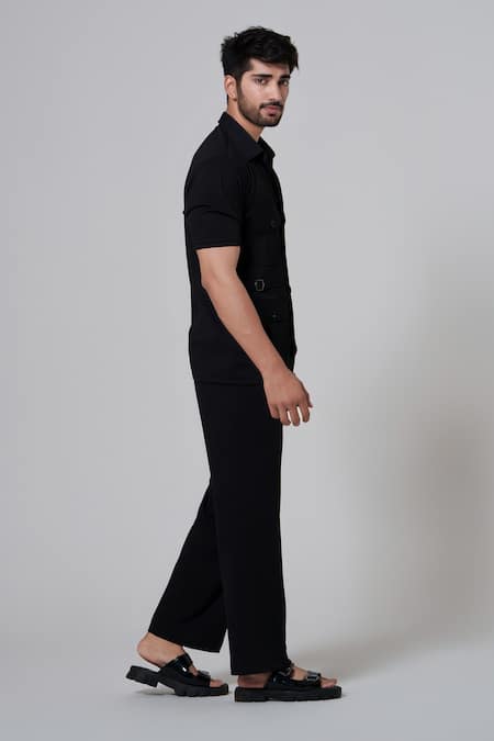 Shop_Niloufer By Aasif Ally_Black Pocketed Shirt And Pant Set _Online_at_Aza_Fashions
