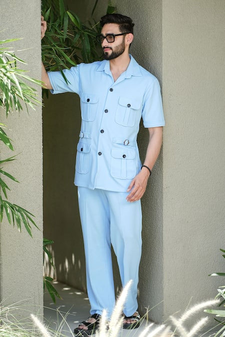 Niloufer By Aasif Ally Solid Pocketed Shirt & Pant Set 