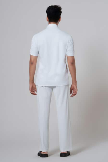 Shop_Niloufer By Aasif Ally_White Cotton Solid Pocketed Shirt And Pant Set _at_Aza_Fashions
