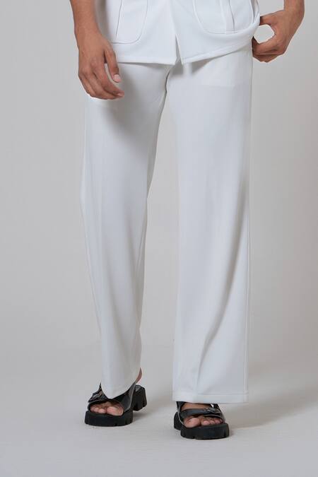 Buy_Niloufer By Aasif Ally_White Cotton Solid Pocketed Shirt And Pant Set _Online_at_Aza_Fashions