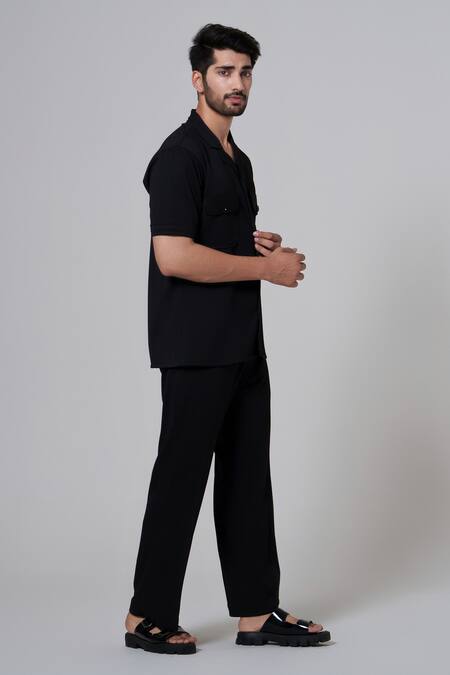 Shop Niloufer By Aasif Ally Black Pocketed Shirt And Pant Set Online at Aza Fashions Shop_Niloufer By Aasif Ally_Black Pocketed Shirt And Pant Set _Online_at_Aza_Fashions