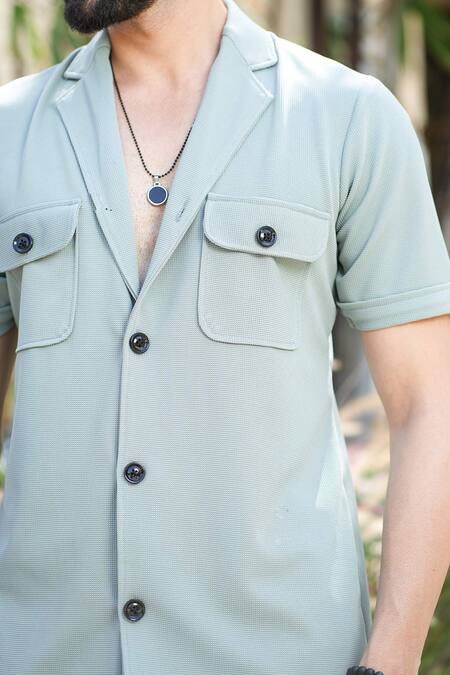 Niloufer By Aasif Ally Green Cotton Textured Jacket And Pant Set Online at Aza Fashions Niloufer By Aasif Ally_Green Cotton Textured Jacket And Pant Set _Online_at_Aza_Fashions