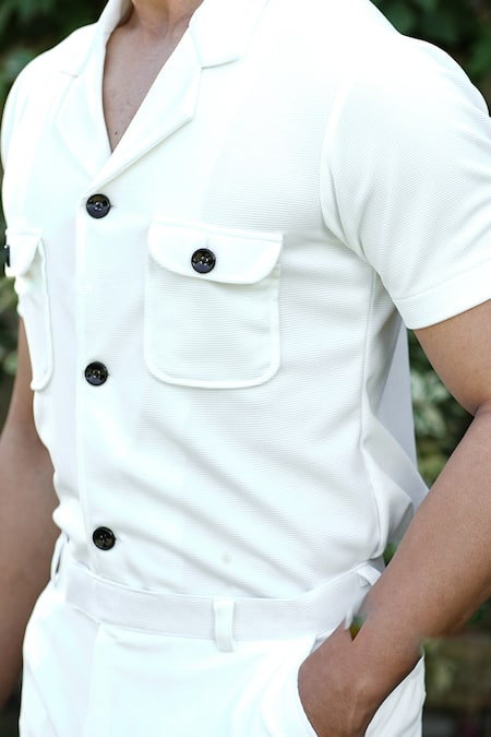 Niloufer By Aasif Ally White Cotton Textured Jacket And Pant Set Online at Aza Fashions Niloufer By Aasif Ally_White Cotton Textured Jacket And Pant Set _Online_at_Aza_Fashions