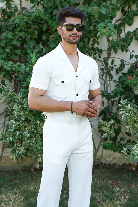 Buy Niloufer By Aasif Ally White Cotton Textured Jacket And Pant Set Online at Aza Fashions Buy_Niloufer By Aasif Ally_White Cotton Textured Jacket And Pant Set _Online_at_Aza_Fashions