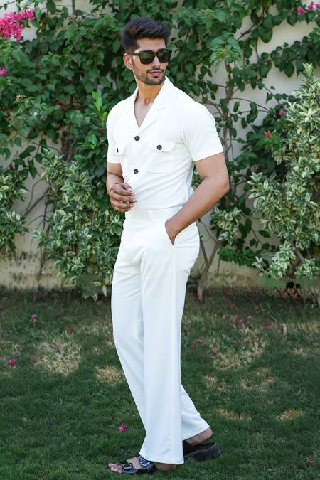 Shop Niloufer By Aasif Ally White Cotton Textured Jacket And Pant Set Online at Aza Fashions Shop_Niloufer By Aasif Ally_White Cotton Textured Jacket And Pant Set _Online_at_Aza_Fashions