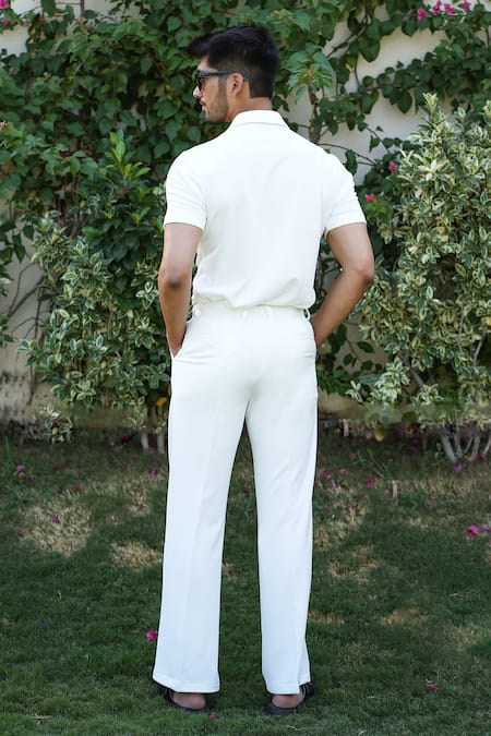 Shop Niloufer By Aasif Ally White Cotton Textured Jacket And Pant Set at Aza Fashions Shop_Niloufer By Aasif Ally_White Cotton Textured Jacket And Pant Set _at_Aza_Fashions