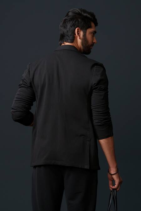 Buy_Niloufer By Aasif Ally_Black Cotton Textured Jacket And Pant Set _Online_at_Aza_Fashions