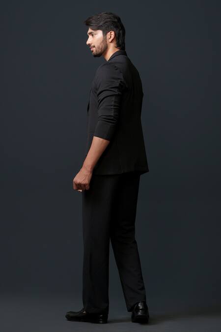 Shop_Niloufer By Aasif Ally_Black Cotton Textured Jacket And Pant Set _Online_at_Aza_Fashions