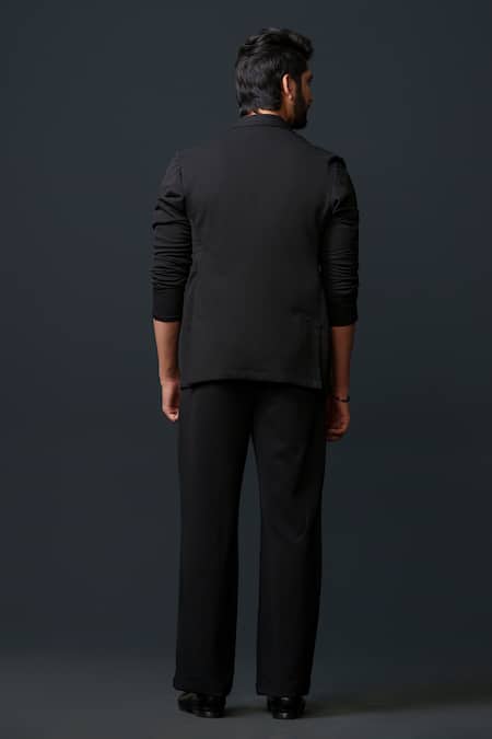 Niloufer By Aasif Ally Textured Black Jacket & Pant Set 