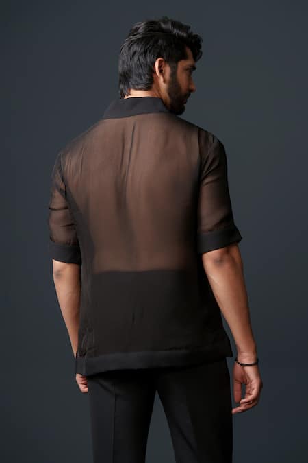 Buy_Niloufer By Aasif Ally_Black Tissue, Crepe, Cotton Sheer Top And Pant Set _Online_at_Aza_Fashions