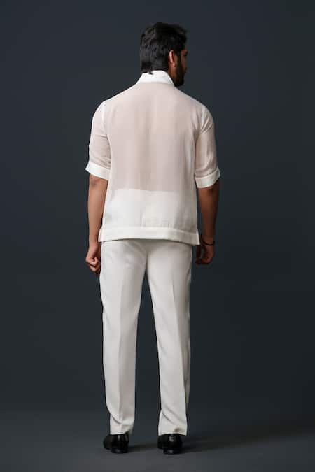 Shop_Niloufer By Aasif Ally_White Tissue, Crepe, Cotton Solid Sheer Top And Pant Set _at_Aza_Fashions