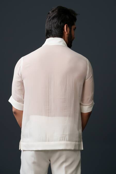 Niloufer By Aasif Ally_White Tissue, Crepe, Cotton Solid Sheer Top And Pant Set _at_Aza_Fashions