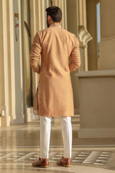 Shop Niloufer By Aasif Ally Beige Silk Cut Work Embroidered Kurta Set at Aza Fashions Shop_Niloufer By Aasif Ally_Beige Silk Cut Work Embroidered Kurta Set _at_Aza_Fashions