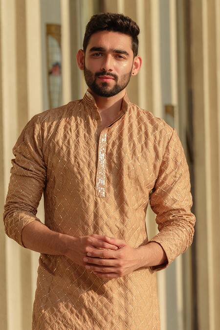 Buy Niloufer By Aasif Ally Beige Silk Cut Work Embroidered Kurta Set Online at Aza Fashions Buy_Niloufer By Aasif Ally_Beige Silk Cut Work Embroidered Kurta Set _Online_at_Aza_Fashions